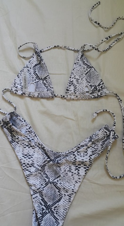 ZAFUL Halter Snakeskin Leopard High Leg Bikini White Women S Fashion