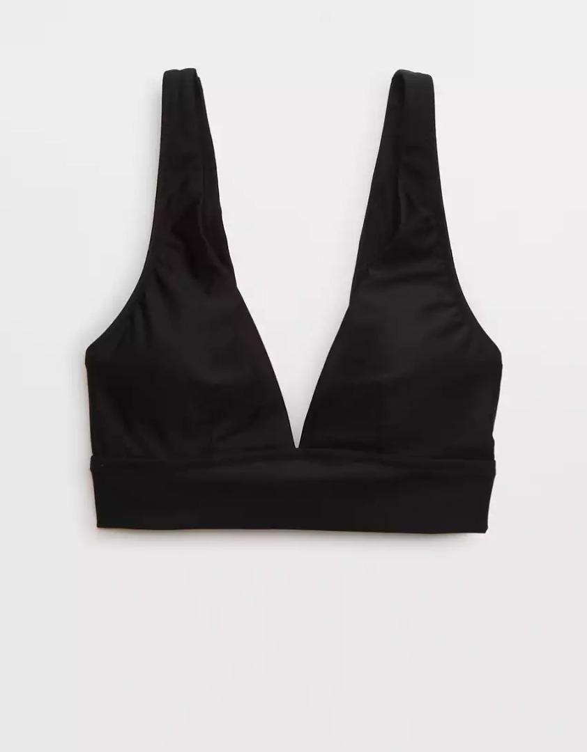Aerie Plunge Longline Triangle Bikini Top Black Fesyen Wanita Pakaian