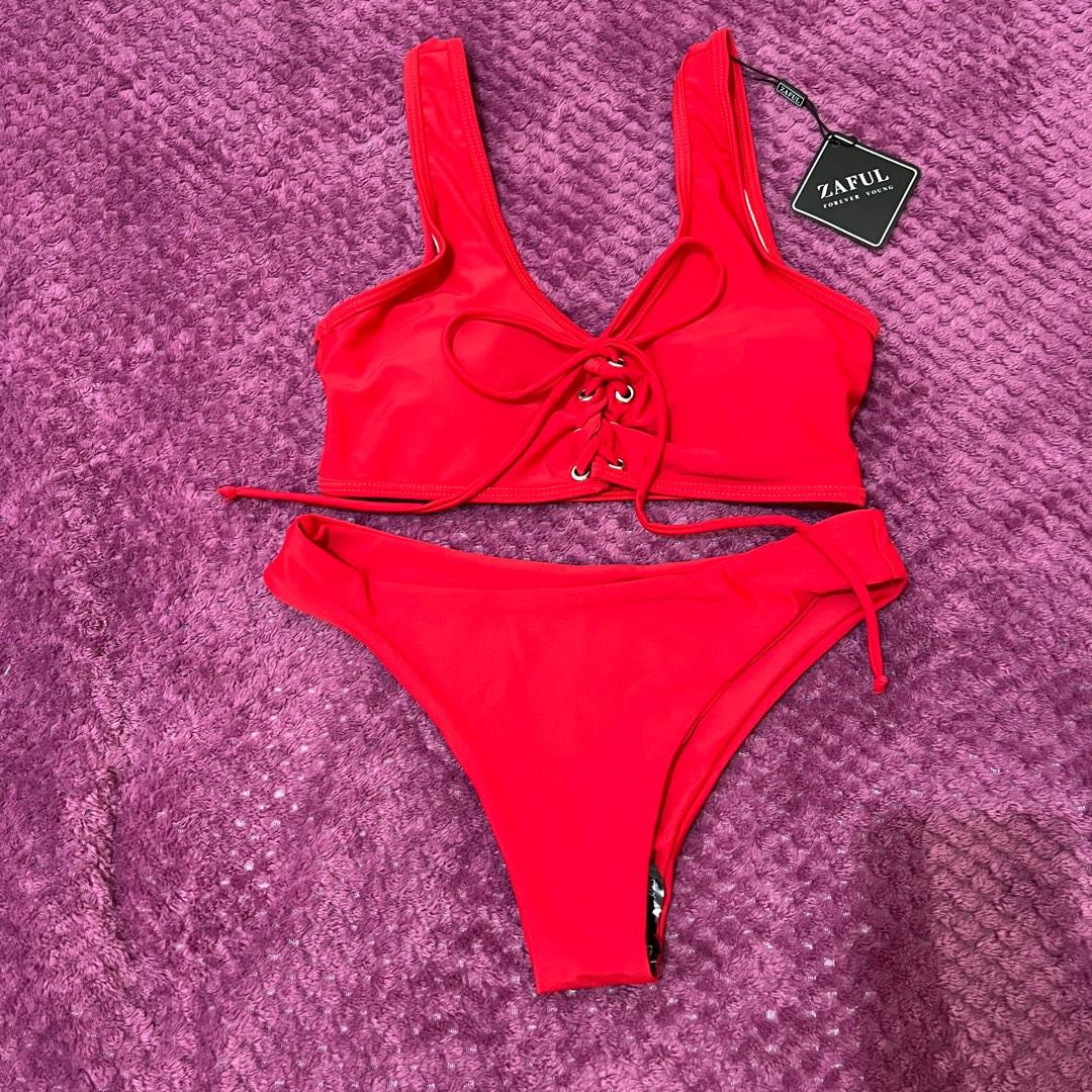 S Zaful Red Two Piece Bikini Women S Fashion Swimwear Bikinis