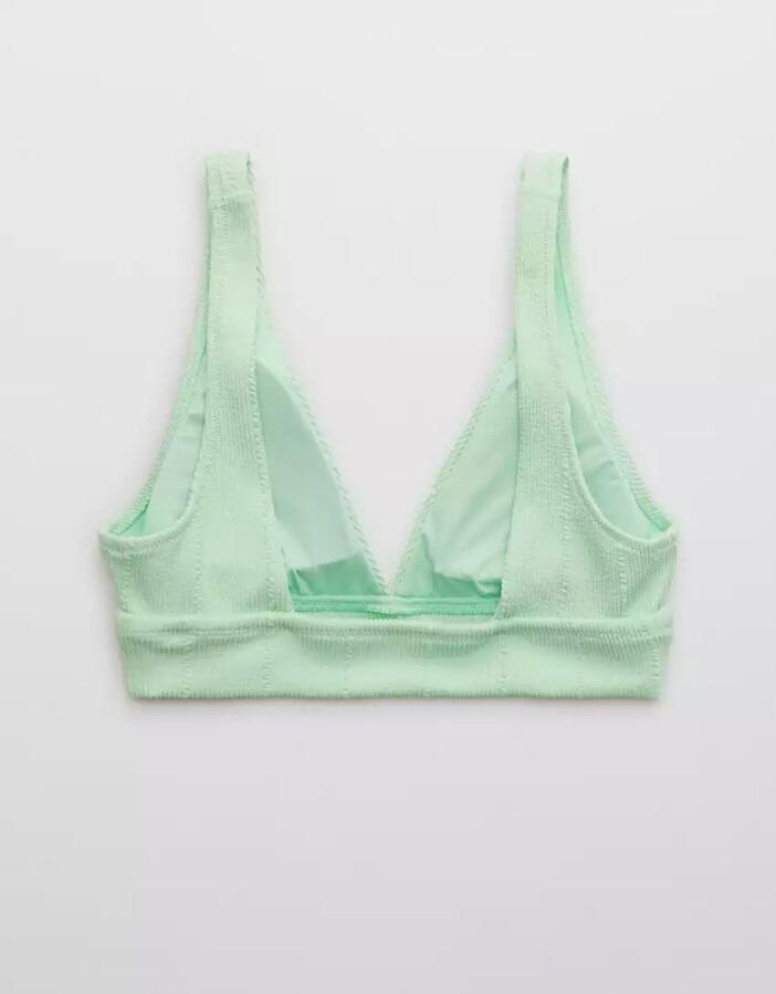 Aerie Jacquard Longline Scoop Bikini Top Green Fesyen Wanita Pakaian