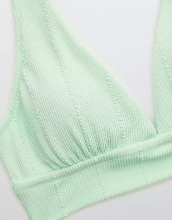 Aerie Jacquard Longline Scoop Bikini Top Green Fesyen Wanita Pakaian