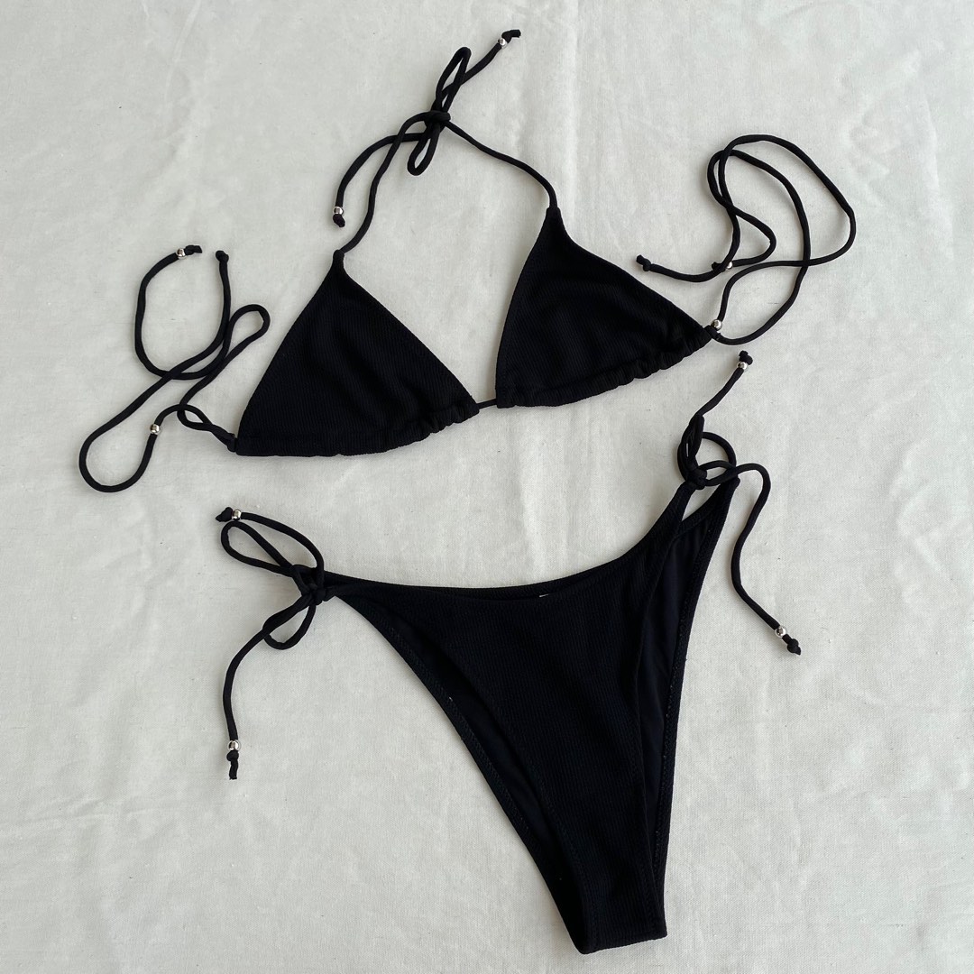 Plain Black Bikini Set Women S Fashion Swimwear Bikinis Swimsuits