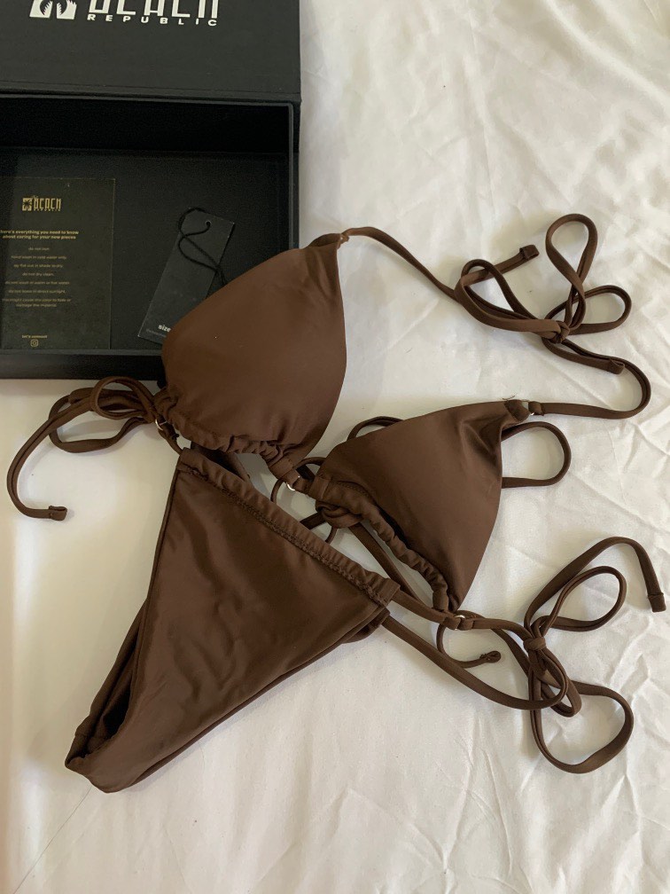 Coco Brown Minimal Bikini Set Women S Fashion Swimwear Bikinis Swimsuits On Carousell