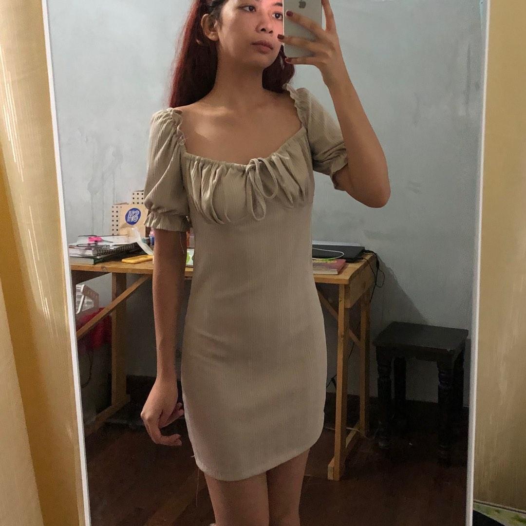 Puff Sleeves Nude Bodycon Dress Women S Fashion Dresses Sets