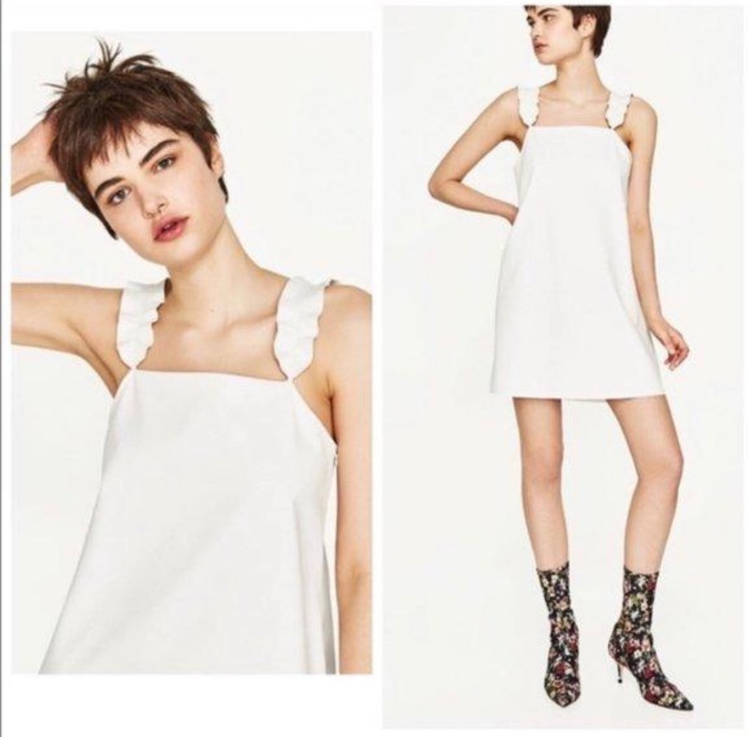 Zara Faux Leather Dress Nude White Fesyen Wanita Pakaian Wanita Gaun
