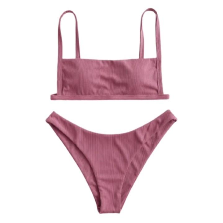 Zaful Ribbed Square Colar Bikini Swimsuit Women S Fashion Swimwear