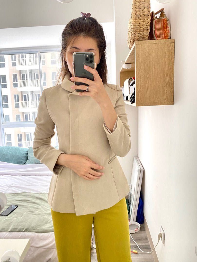Premium Cream Long Blazer Model Semi Coat Warna Nude Premium Turtle