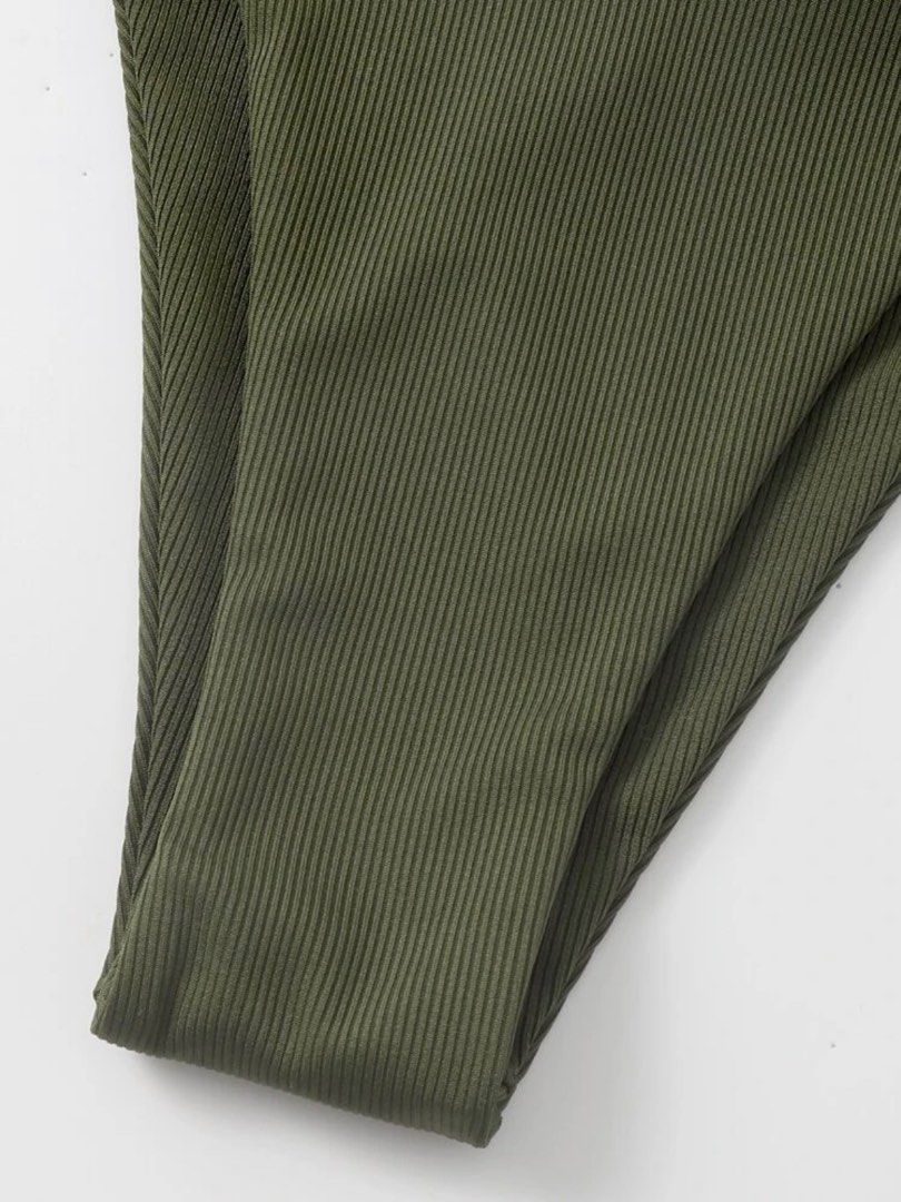 Rib Triangle Tie Bikini Army Green Women S Fashion Swimwear Bikinis Swimsuits On Carousell