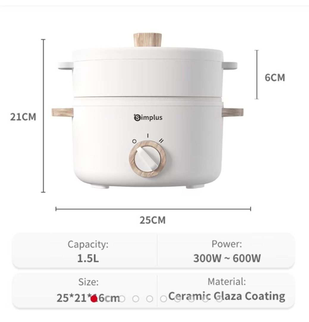 Simplus Electric Cooker Steamer Multicooker Hot Pot Frying Pan Soup Pot