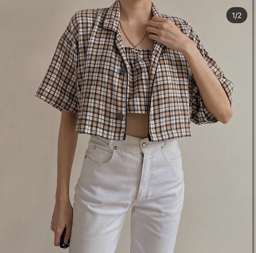 Plaid Polo Tube Set Nude Cream Women S Fashion Dresses Sets Sets