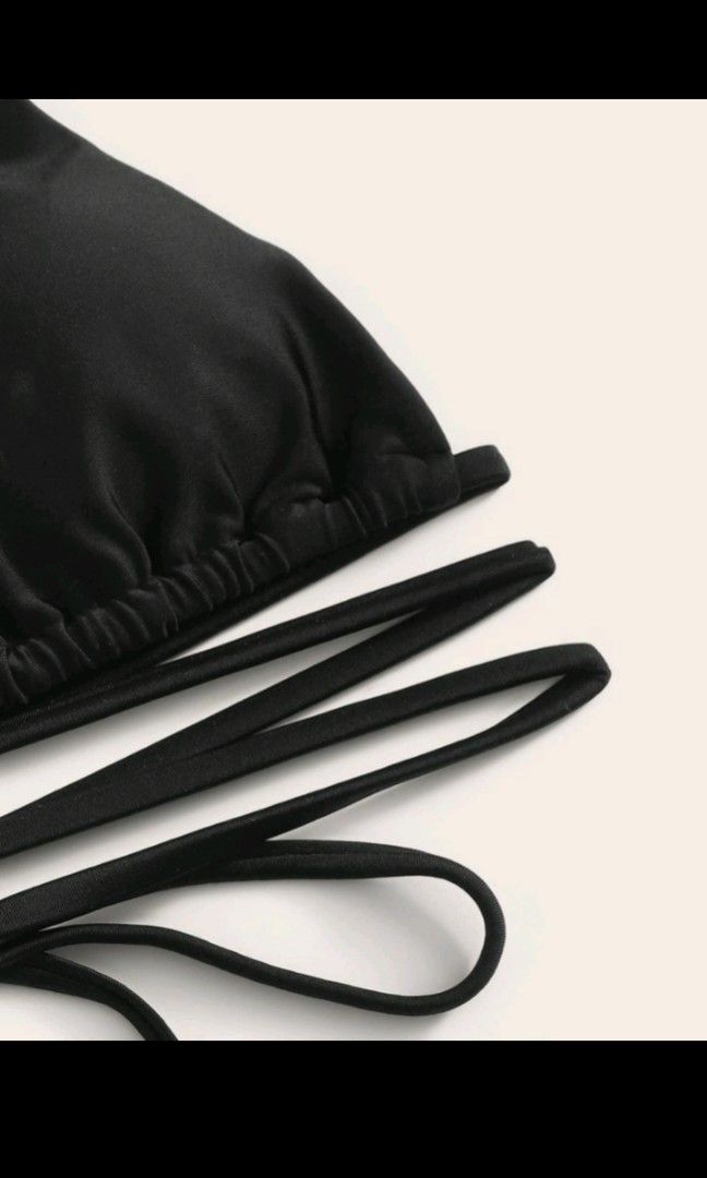 Black String Tie Bikini Women S Fashion Swimwear Bikinis Swimsuits On Carousell