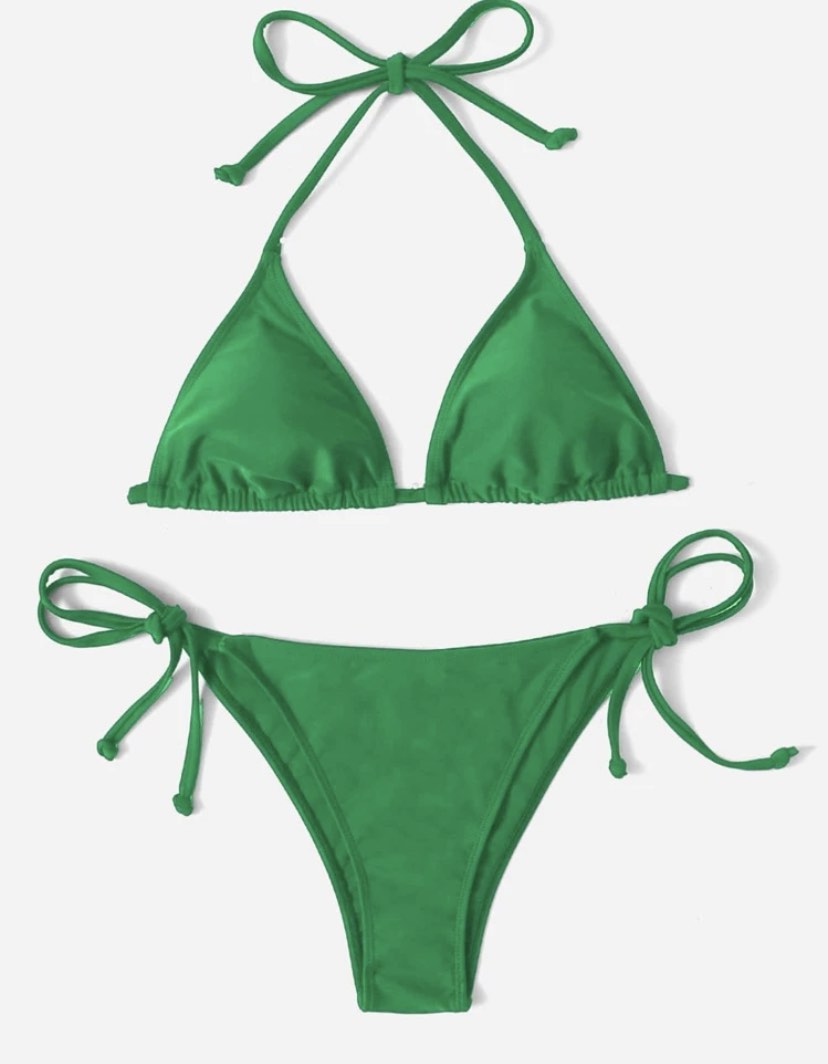 Shein Green Triangle Side Bikini Swimsuit Women S Fashion Swimwear Bikinis Swimsuits On