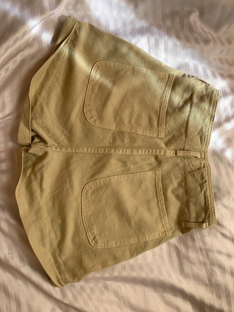 Neutral Alabaster Nude Denim High Waisted Troushort Paperbag Cargo