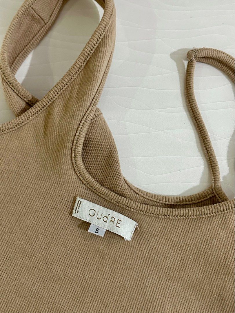 Oudre Asymmetrical Nude Brown Top Fesyen Wanita Pakaian Wanita