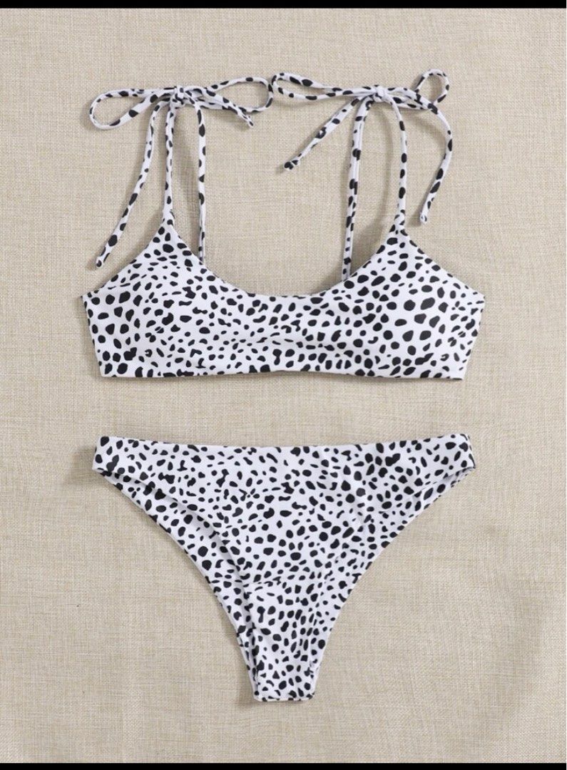 Shein Dalmatian Tie Shoulder Bikini Swimsuit Women S Fashion Swimwear