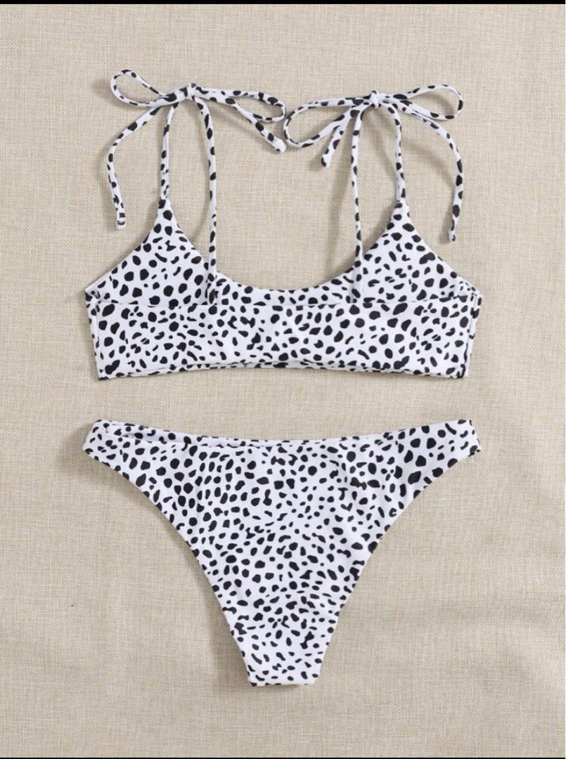 Shein Dalmatian Tie Shoulder Bikini Swimsuit Women S Fashion Swimwear