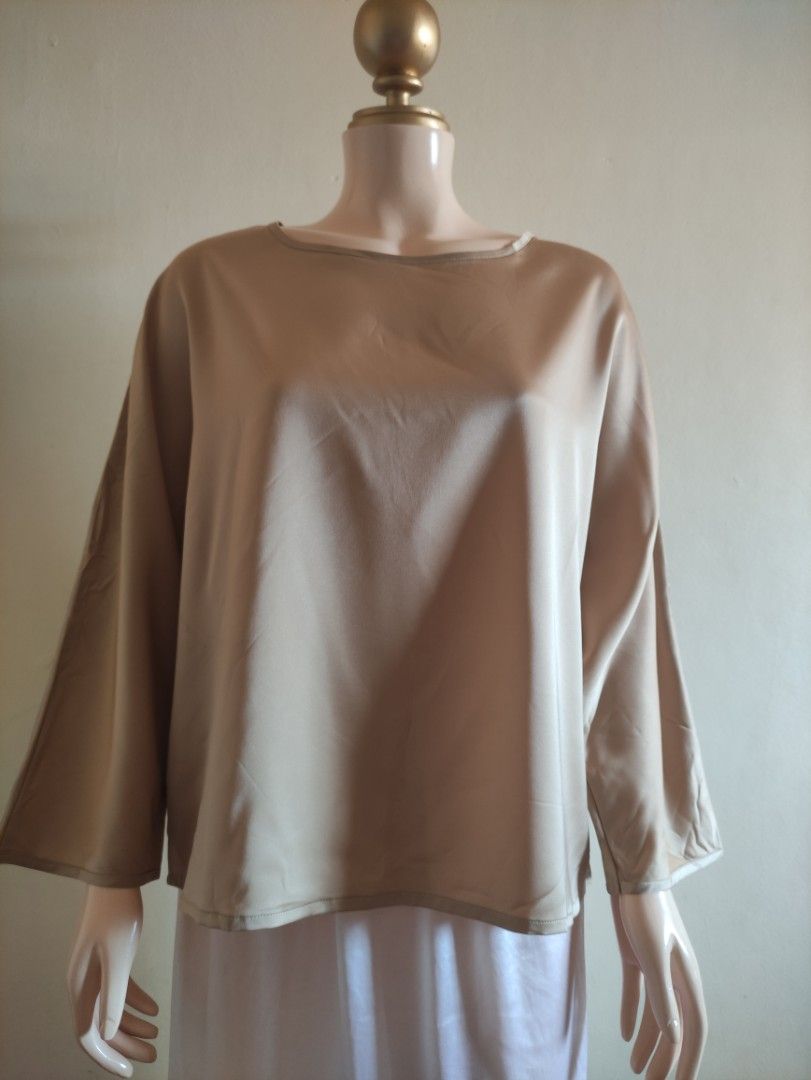 Descent Blouse Tan Blouse Nude Blouse Wedding Guest Blouse Silk Blouse