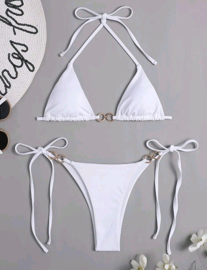 SHEIN Ring Linked Micro Triangle Thong Bikini Swimsuit In WHITE Women S Fashion Swimwear