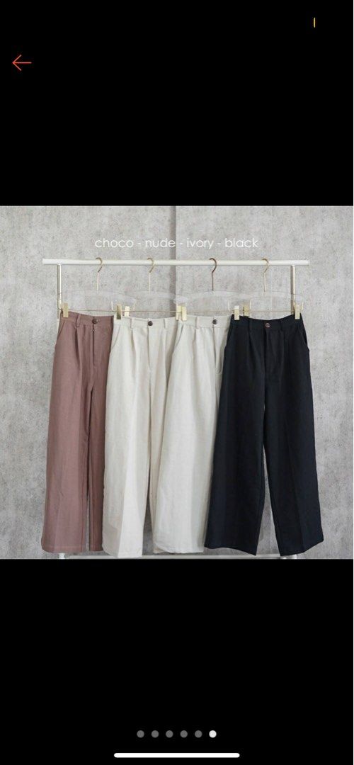 Linen Nude Pants Fesyen Wanita Pakaian Wanita Bawahan Di Carousell
