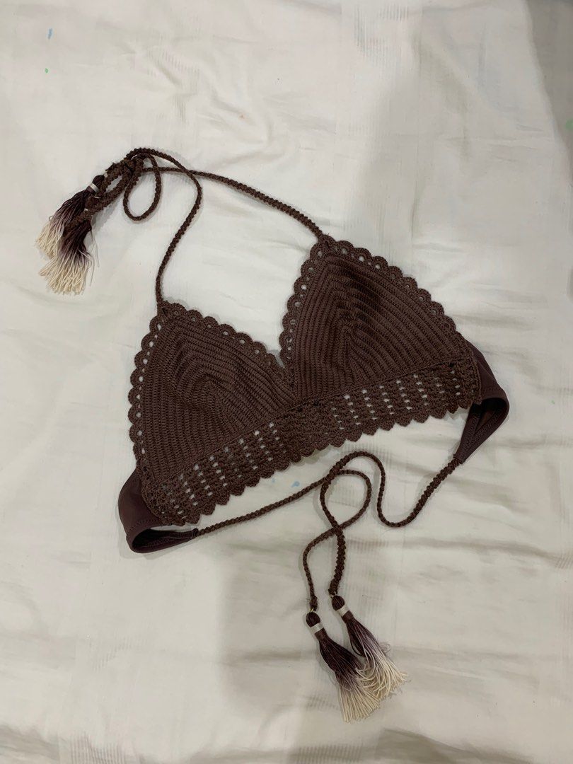 Brown Crotchet Bikini Set With Tassels Women S Fashion Swimwear Bikinis Swimsuits On Carousell