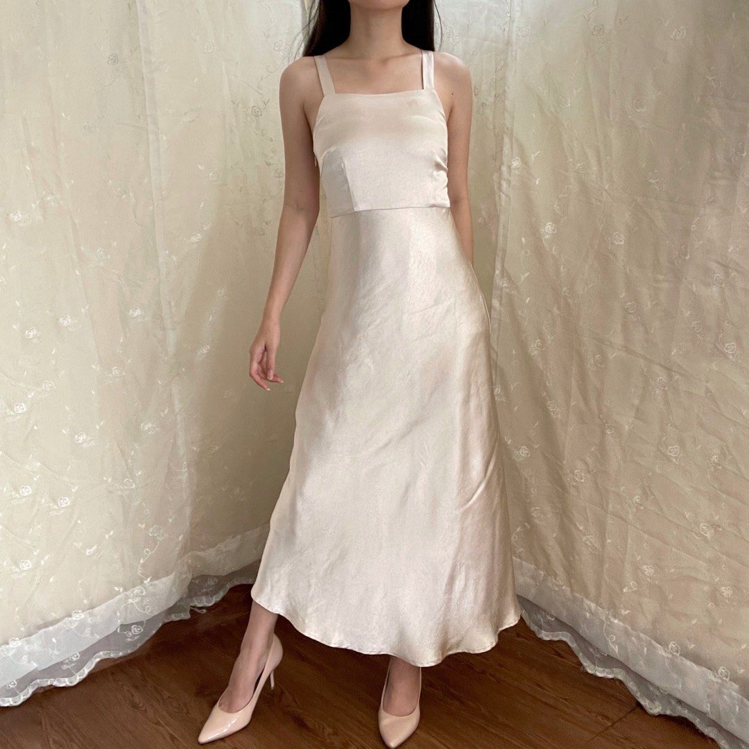 The Closet Lover Pink Nude Satin Premium Maxi Party Long Dress A Line