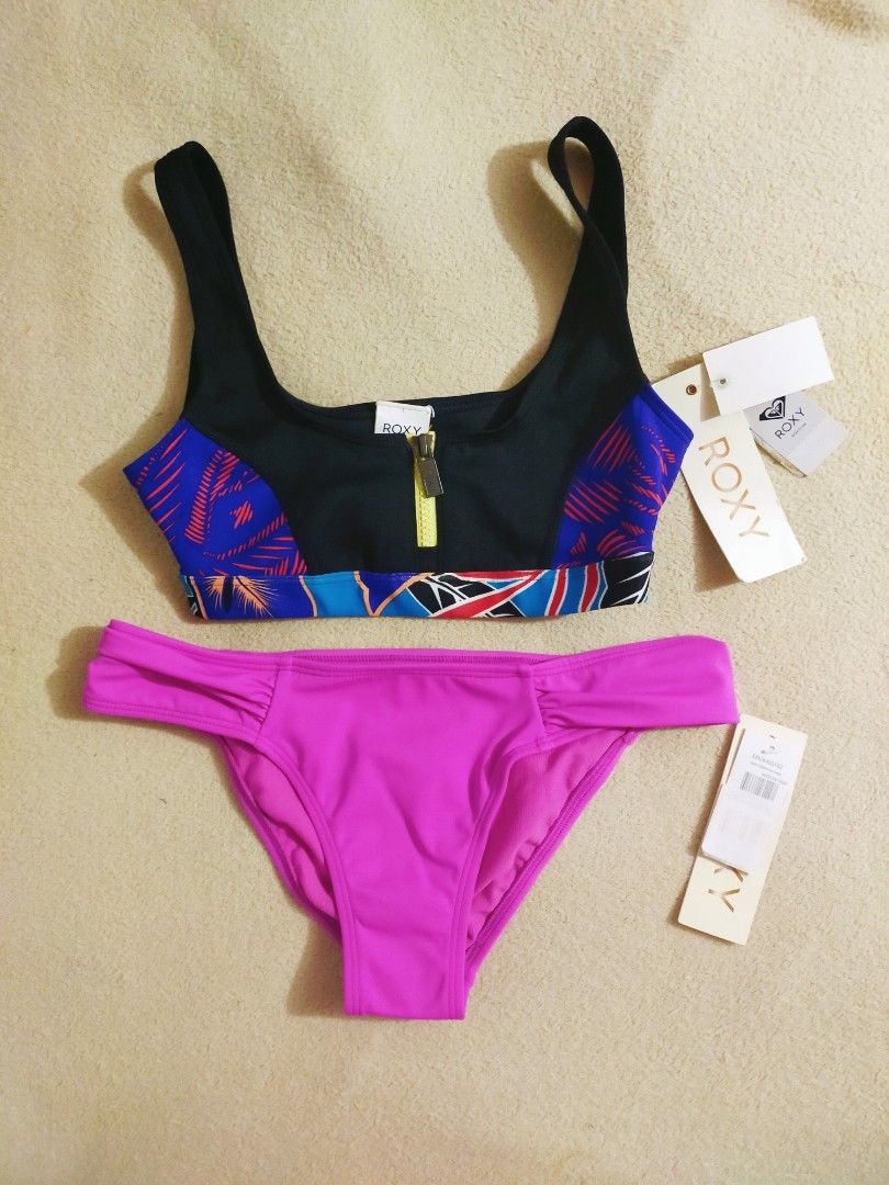 Roxy Pop Surf Polynesia Zip Up X Essentials Two Piece Bikini Swimsuit