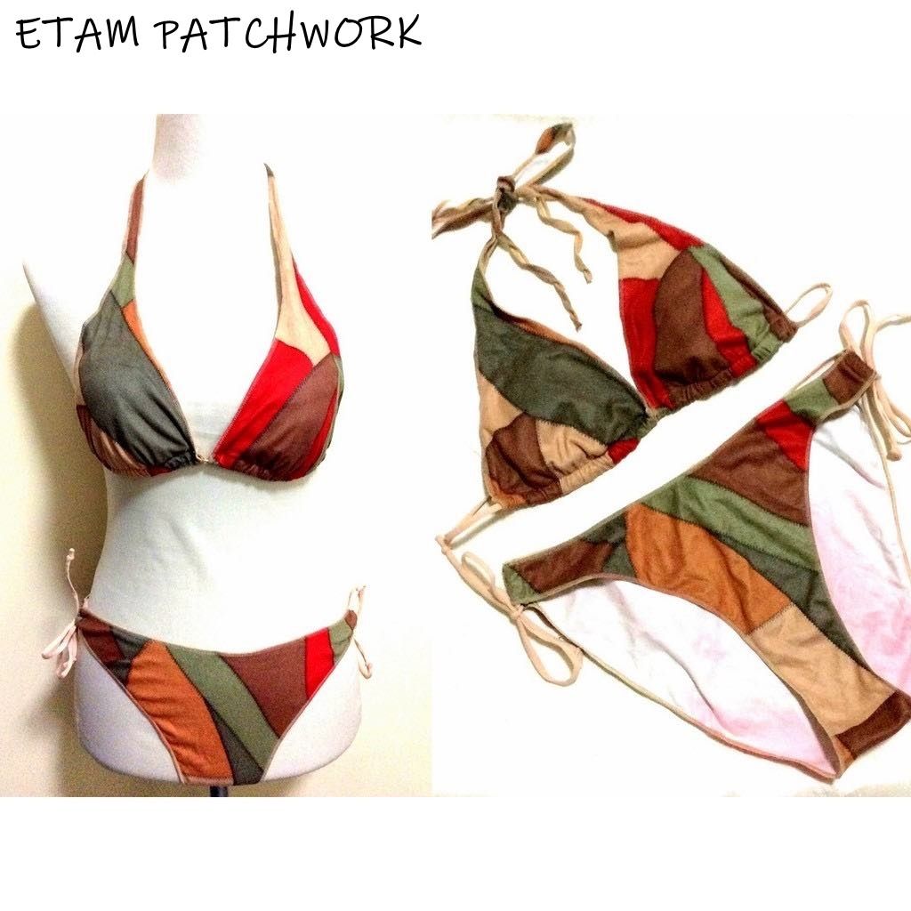 Etam Two Piece Swimsuit Patchwork Triangle String Bikini Swimwear Women S Fashion Swimwear