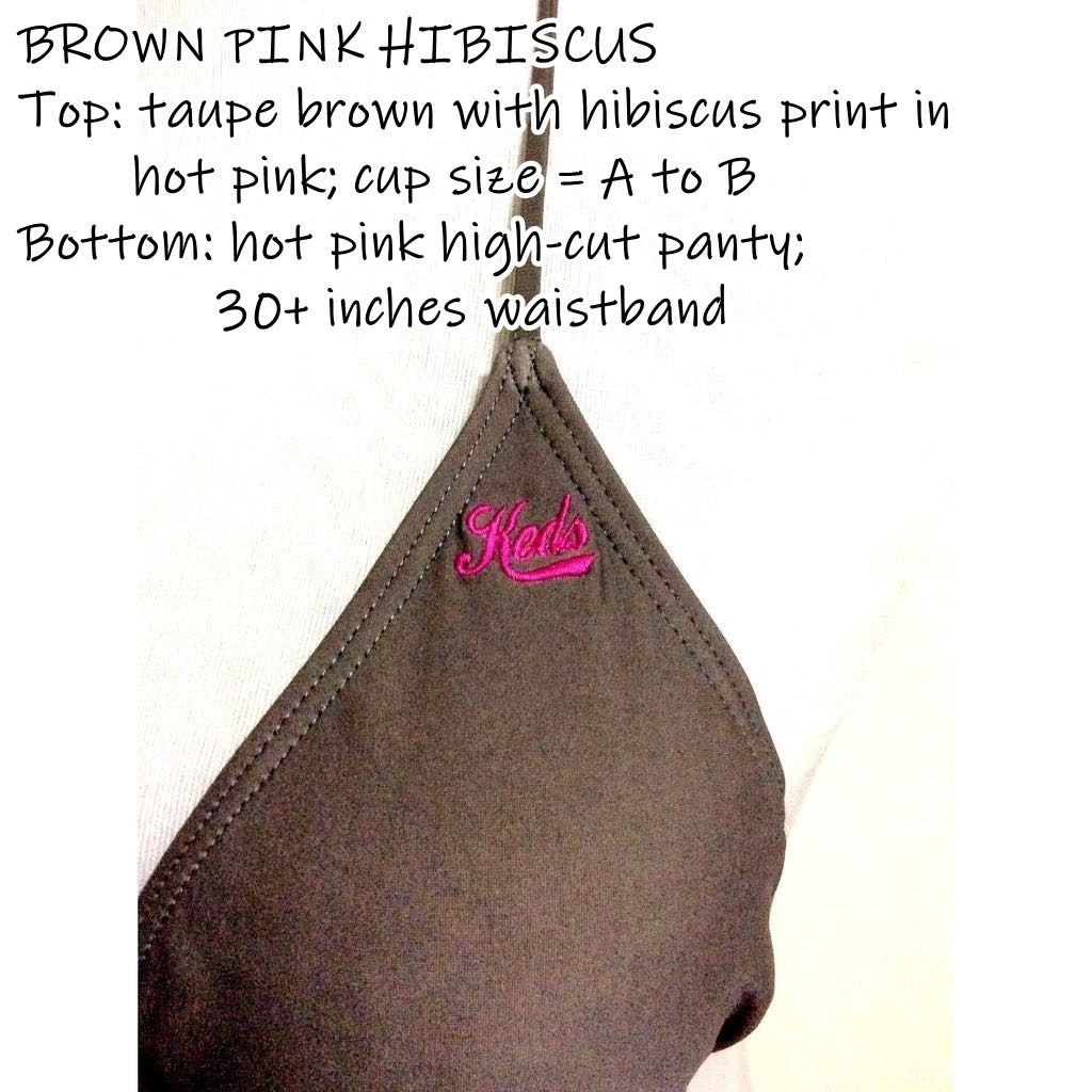 Hibiscus Two Piece Swimsuit Brown Pink Triangle String Bikini Small To Medium Swimwear