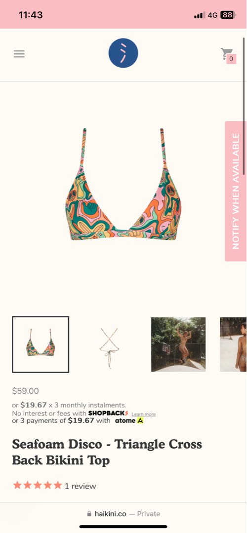 Haikini Seafoam Disco Triangle Cross Back Bikini Top Women S Fashion