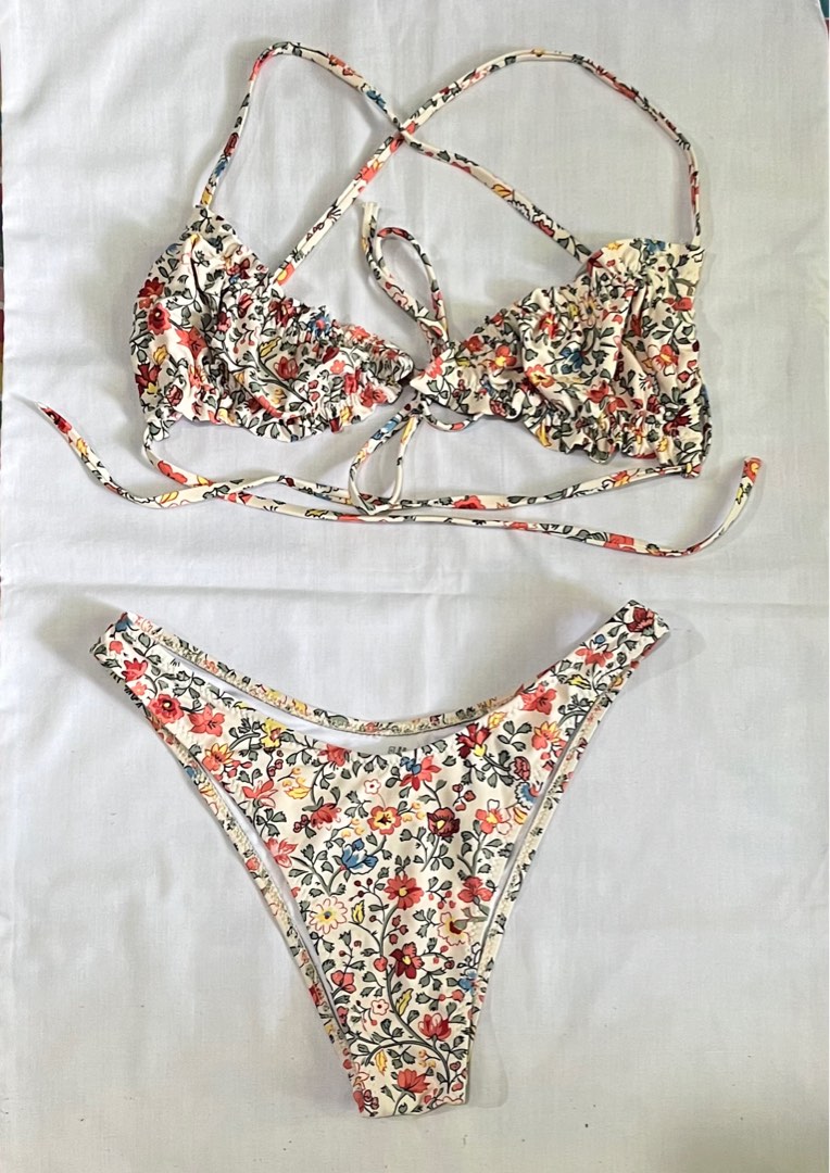 Floral Lettuce Trim Bikini Women S Fashion Swimwear Bikinis