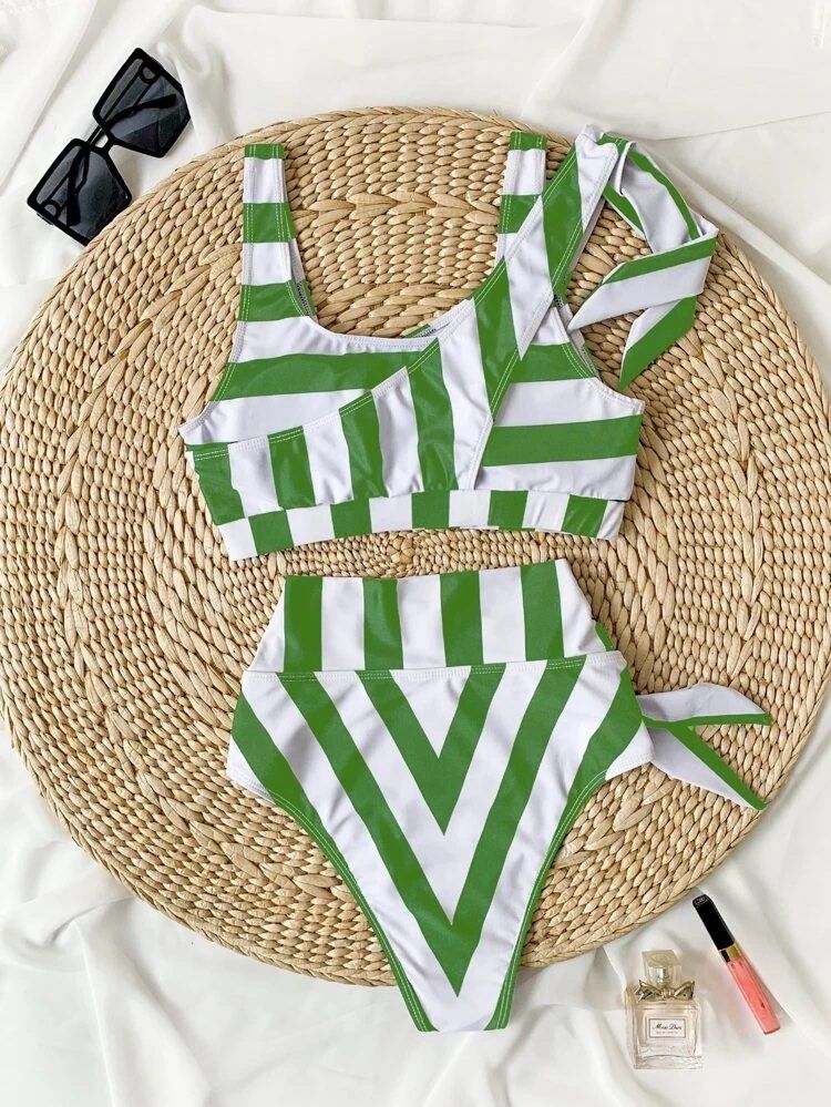 Striped Asymmetrical Bikini Swimsuit Women S Fashion Swimwear