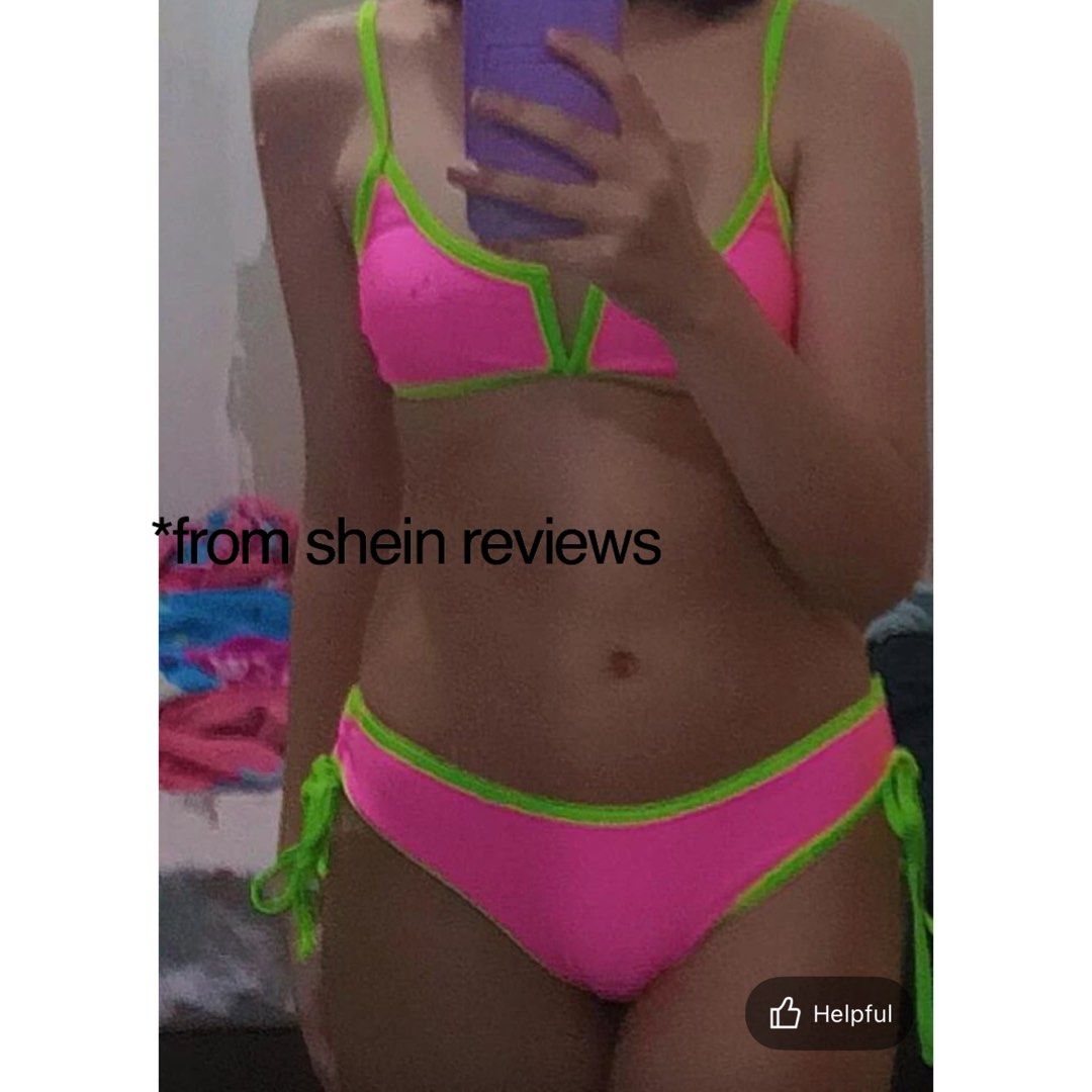 Xs Shein Neon Pink Green Tie Side Two Piece Bikini Swimsuit Women
