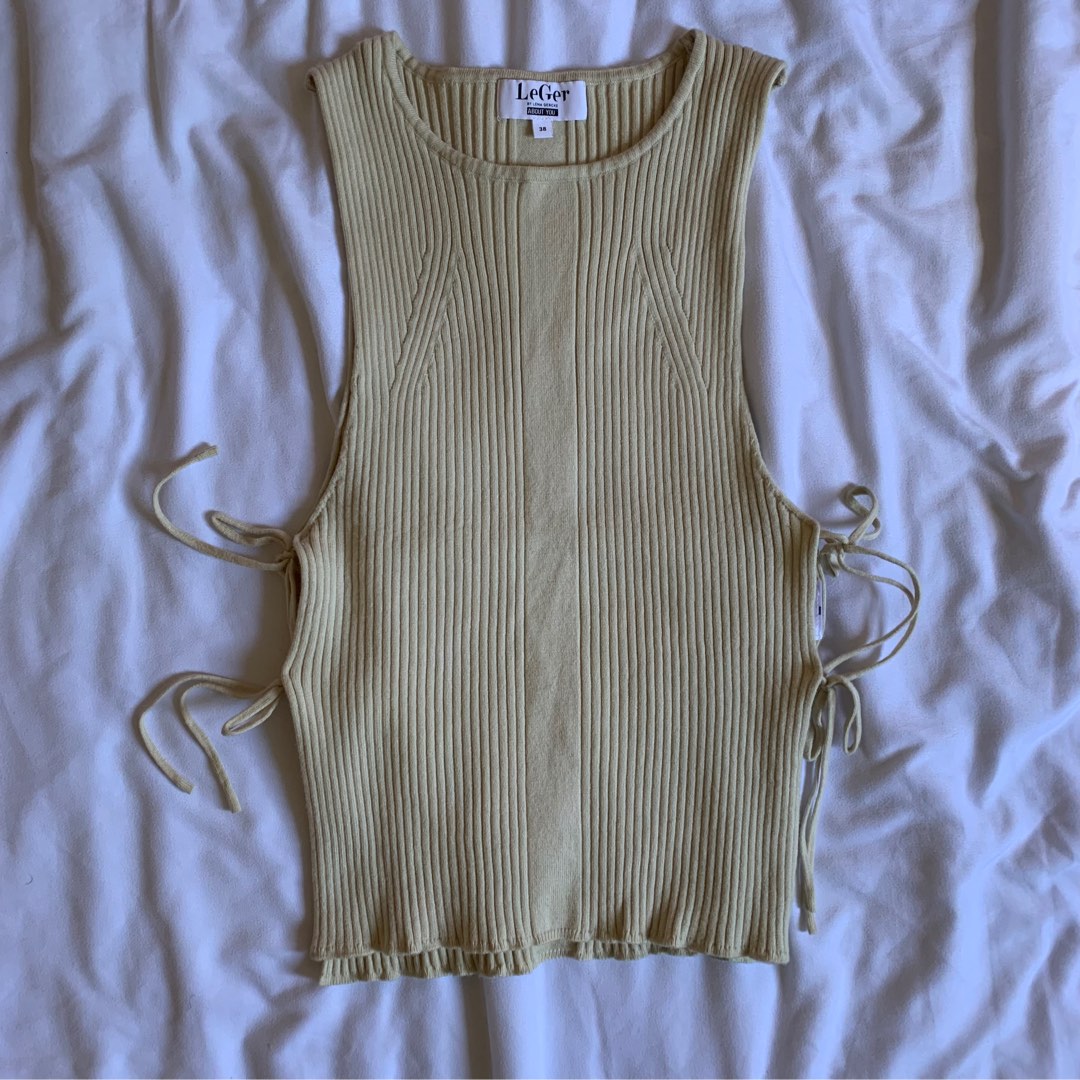 Nude Knitted Top Side Tie Women S Fashion Tops Sleeveless On Carousell