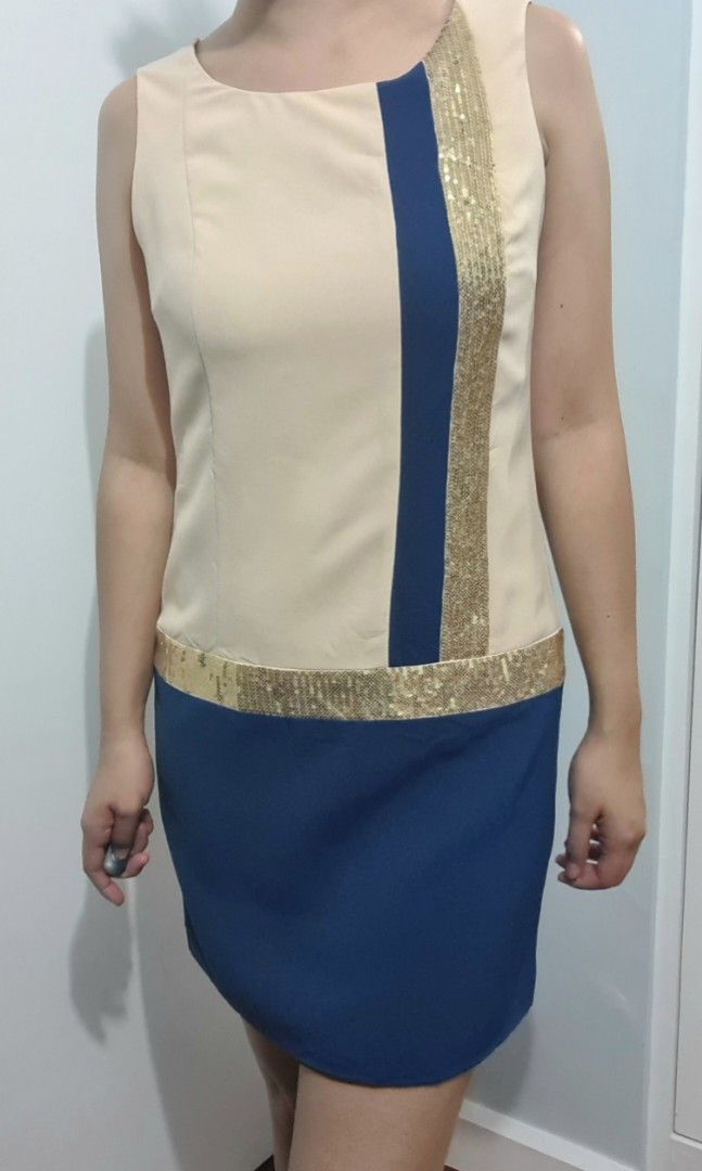 Vero Moda Nude With Gold Sequin Mini Dress Women S Fashion Dresses Sets Dresses On Carousell