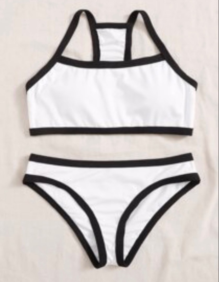 Ribbed Contrast Black And White Bikini Women S Fashion Swimwear
