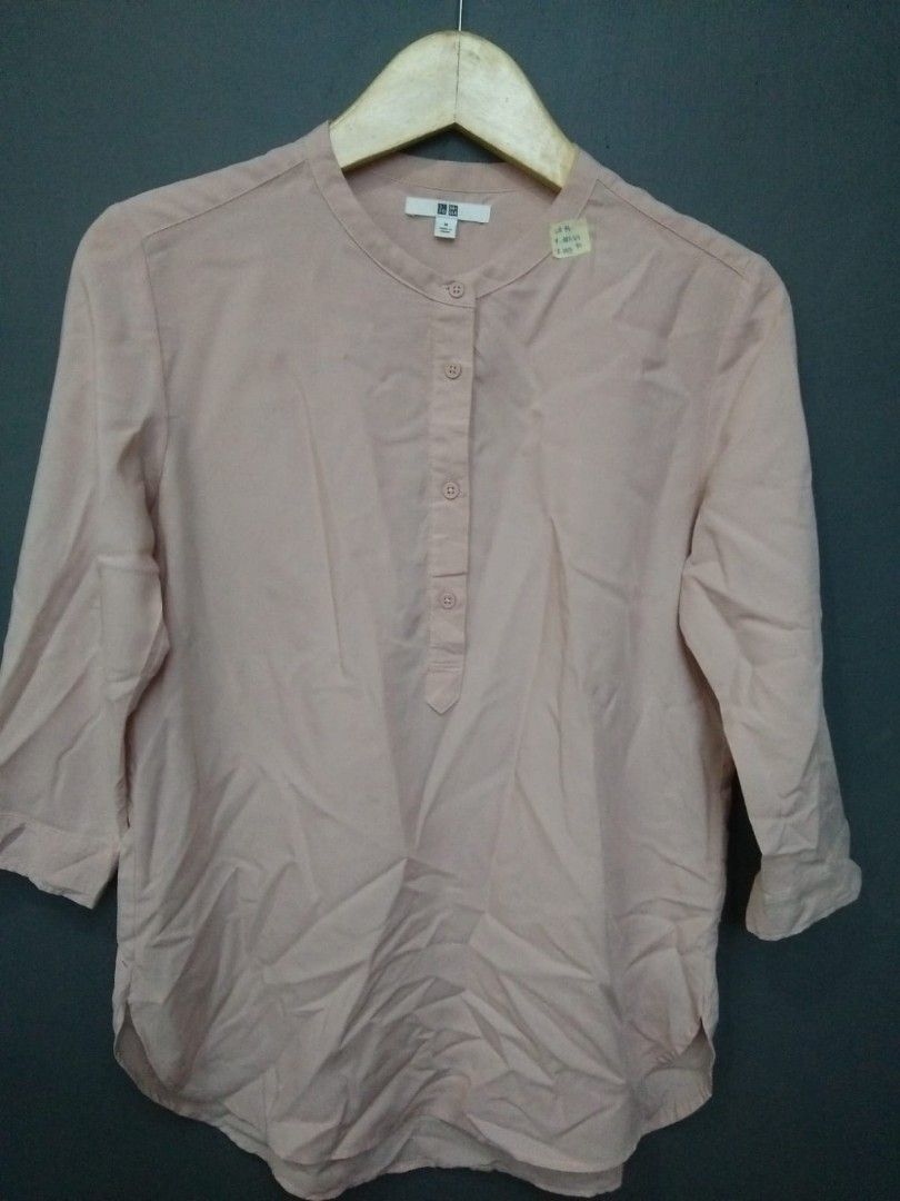 Uniqlo Blouse Kemeja Pink Nude Fesyen Wanita Pakaian Wanita Atasan