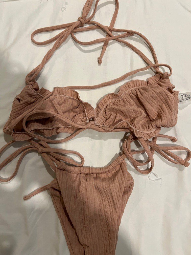 Shein Beige Old Rose Ruffle Bikini Women S Fashion Swimwear Bikinis
