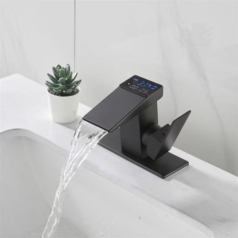 Hydroelectric Power LED Waterfall Faucet Hot And Cold Light Emitting Black Face Basin Sink Basin