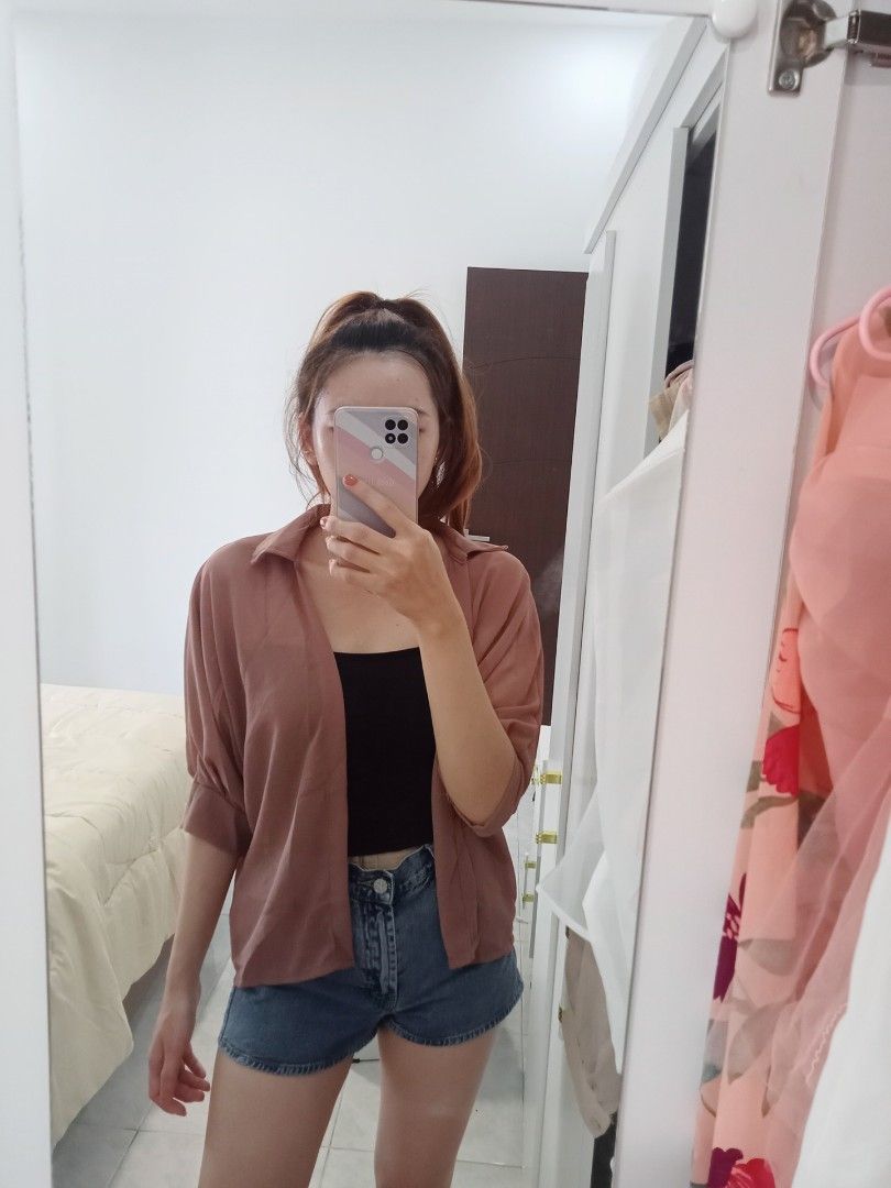 Outer Nude Batwing Fesyen Wanita Pakaian Wanita Atasan Di Carousell