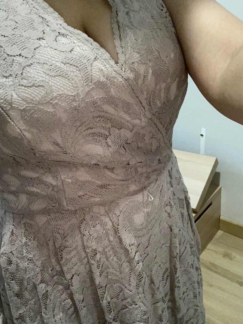 Dress Brokat Warna Coksu Nude Fesyen Wanita Pakaian Wanita Gaun