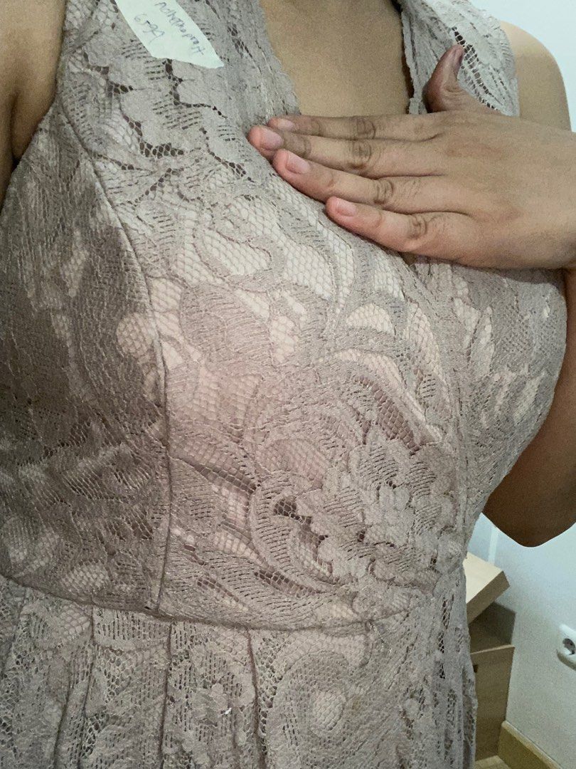 Dress Brokat Warna Coksu Nude Fesyen Wanita Pakaian Wanita Gaun