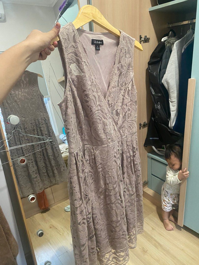 Dress Brokat Warna Coksu Nude Fesyen Wanita Pakaian Wanita Gaun