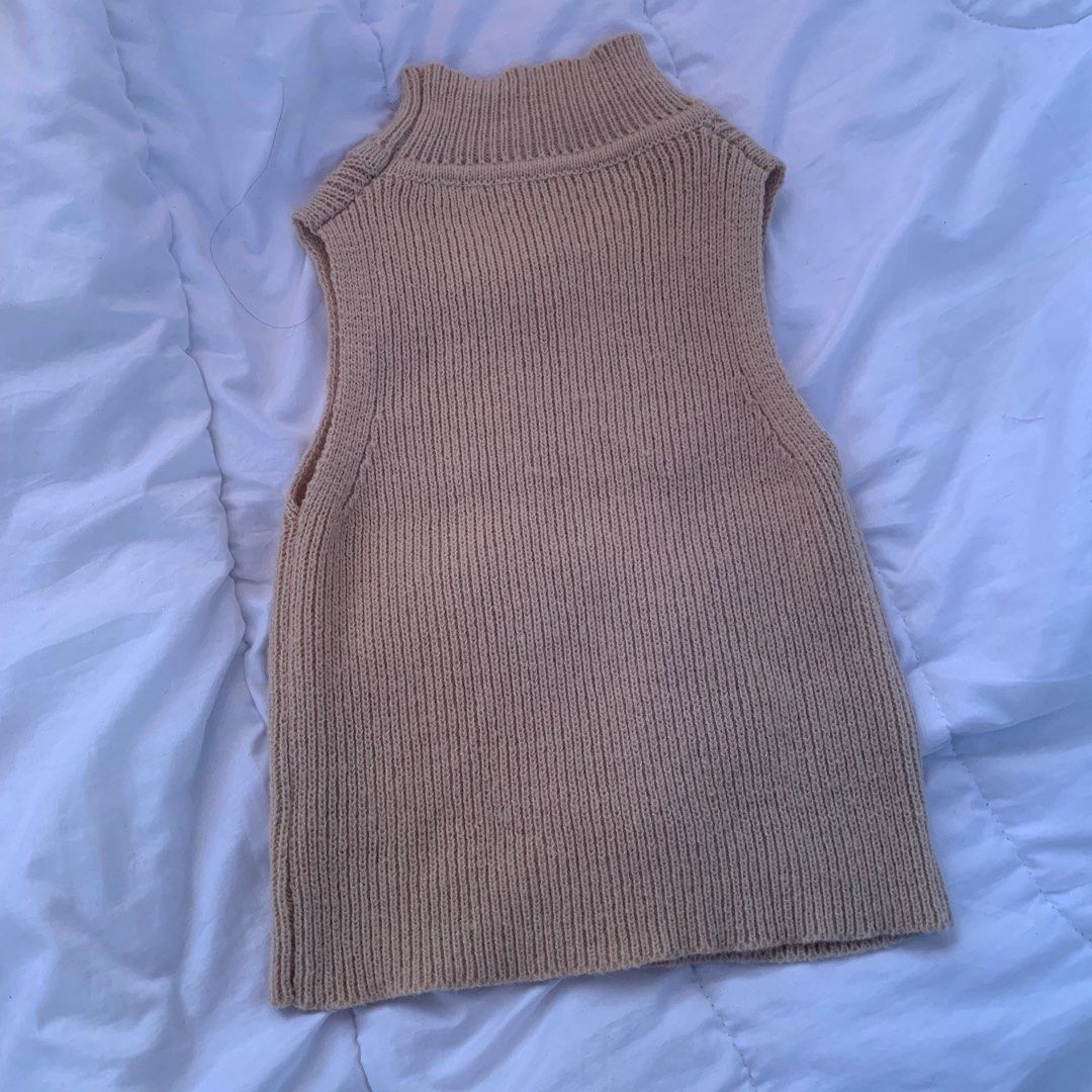 Shein Ribbed Knit Khaki Nude Turtle Neck Top Women S Fashion Tops