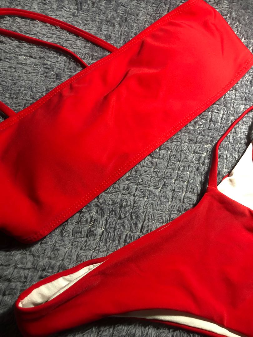 Red Geometric Bikini Set Women S Fashion Swimwear Bikinis Swimsuits On Carousell