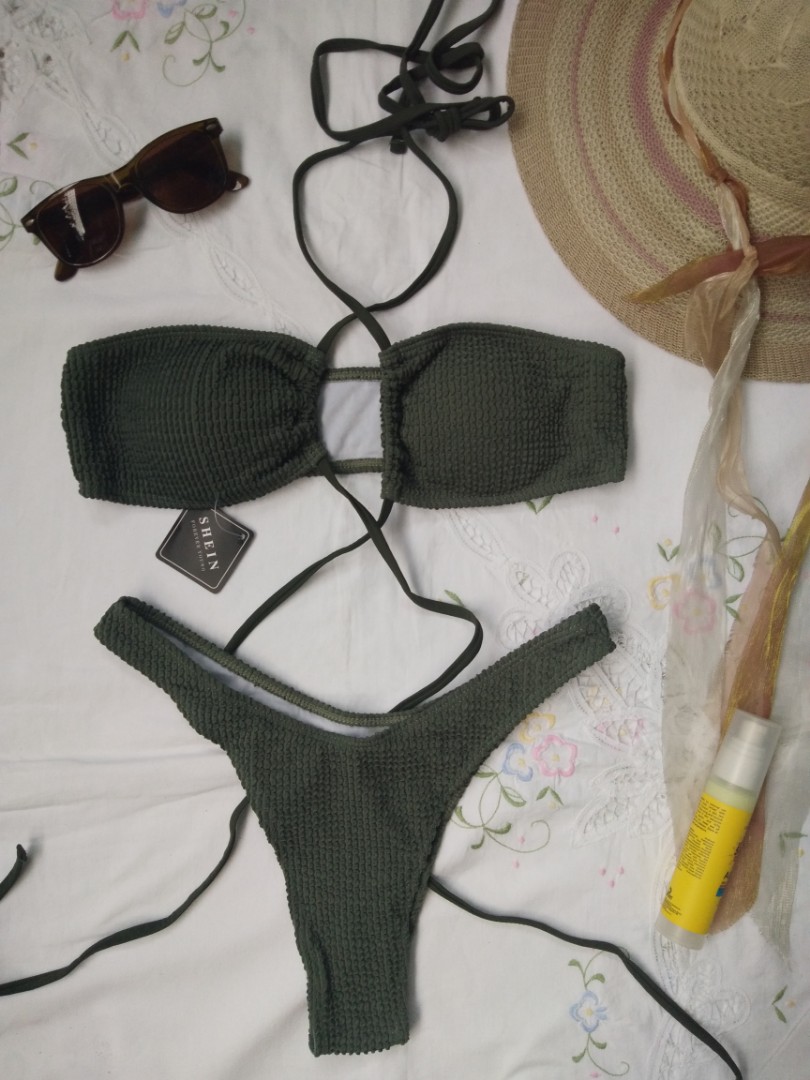 Self Tie Army Green Bikini Women S Fashion Swimwear Bikinis Swimsuits On Carousell