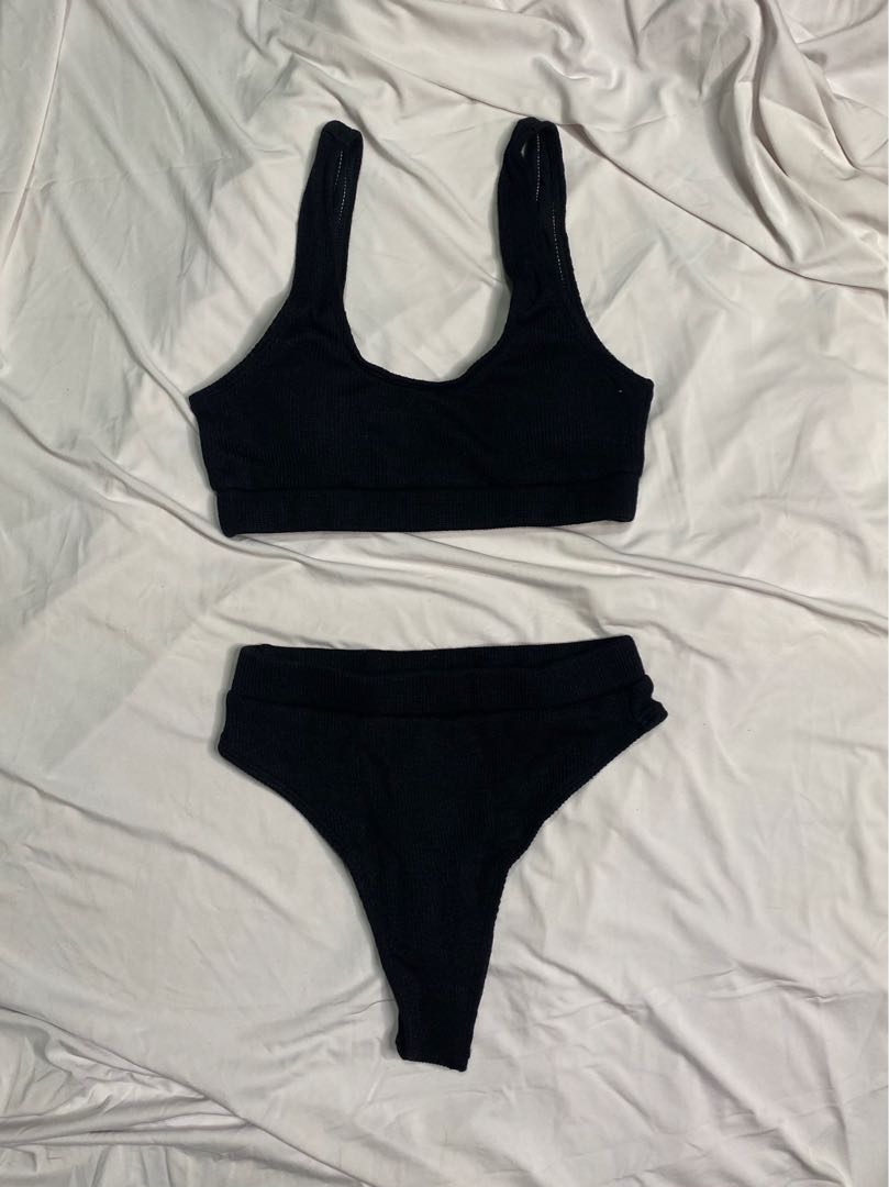 Shein Knit Highwaist Black Bikini Women S Fashion Swimwear Bikinis