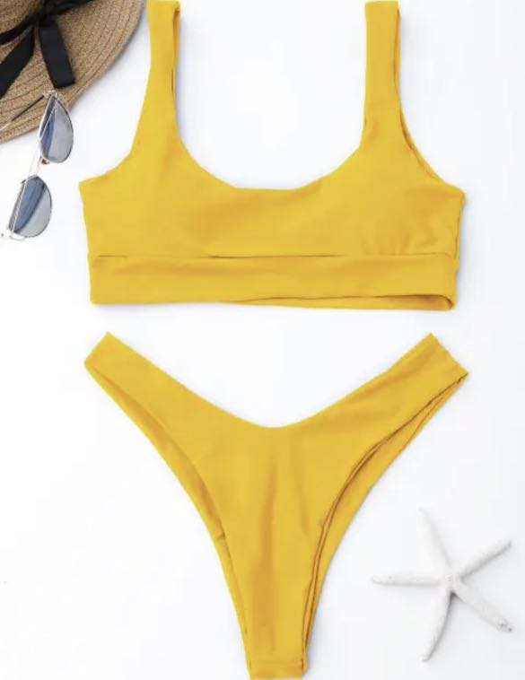 Zaful Scooped High Cut Bikini Set Yellow Women S Fashion Swimwear