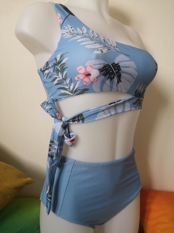 Sky Blue Single Strapped And Floral Top Sky Blue Bikini Shein