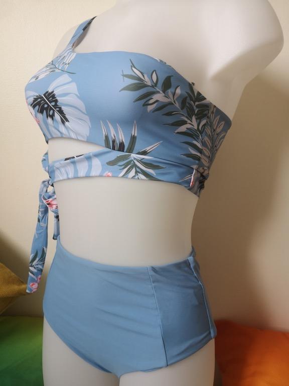 Sky Blue Single Strapped And Floral Top Sky Blue Bikini Shein