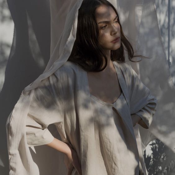 Premium Linen Kimono Set In Nude Fesyen Wanita Pakaian Wanita